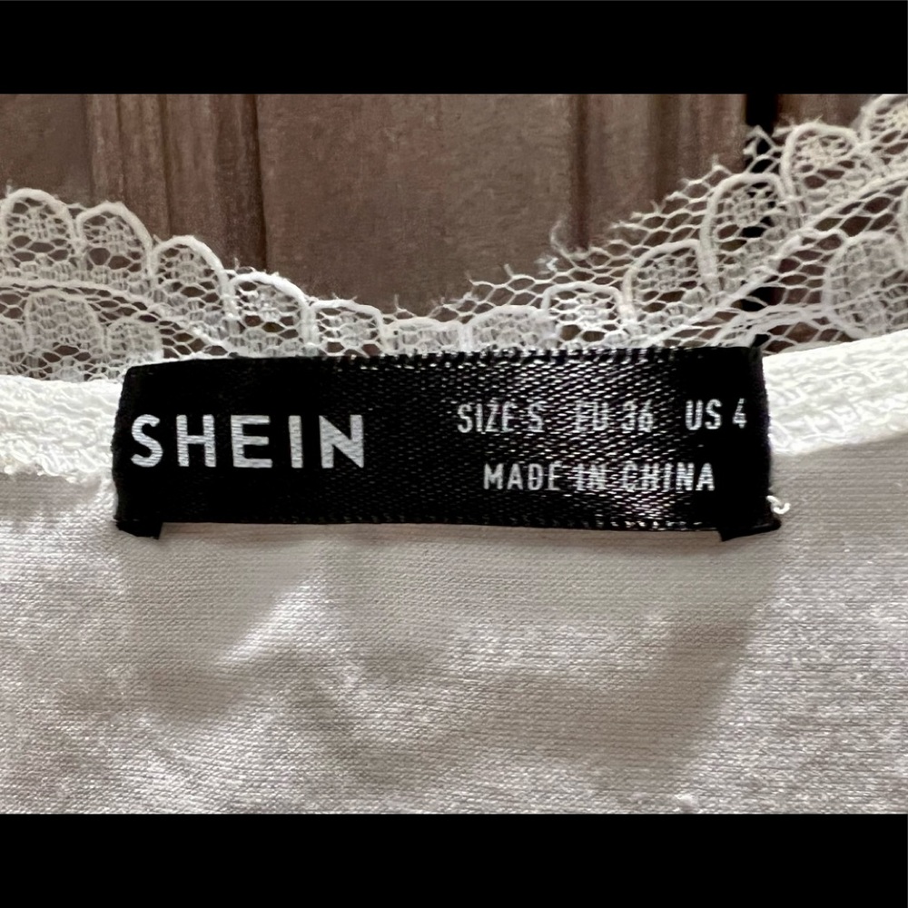 Shein S White Top with lace neck line - Picture 4 of 5